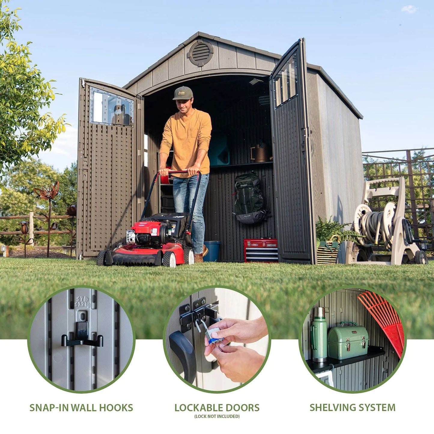 Lifetime Lockable DIY Polyethylene Storage Shed 52.9 Sq. Ft.  8  X 7.5   Light Brown (60370) - Bellso