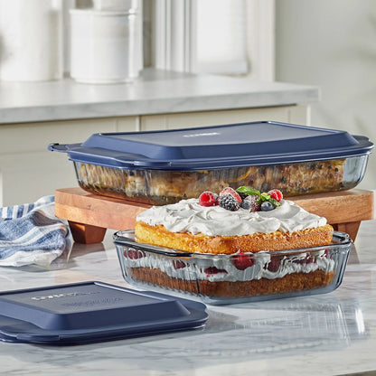 Pyrex Sculpted Tinted 4-Piece Glass Baking Dish Set with Airtight Lids - Bellso