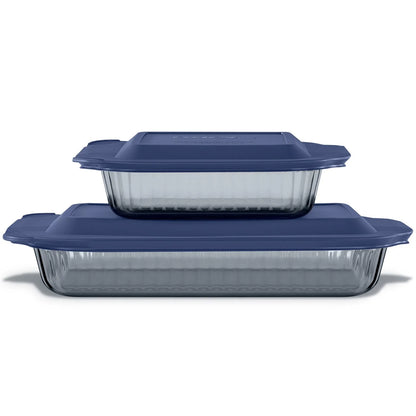 Pyrex Sculpted Tinted 4-Piece Glass Baking Dish Set with Airtight Lids - Bellso