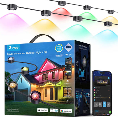 Govee Permanent Outdoor Lights Pro 60 Lights  100FT H806A -  BLACK Latest Model - Bellso