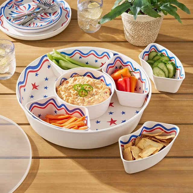 Member's Mark 6-Section Bamboo Melamine Serving Platter with Lazy Susan Base and Storage Lid