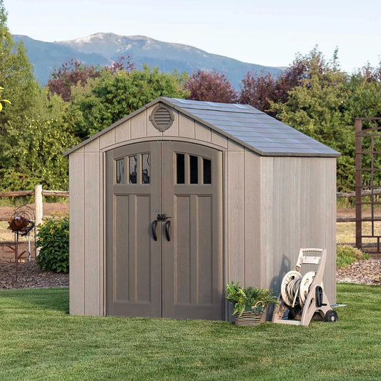 Lifetime Lockable DIY Polyethylene Storage Shed 52.9 Sq. Ft.  8  X 7.5   Light Brown (60370) - Bellso