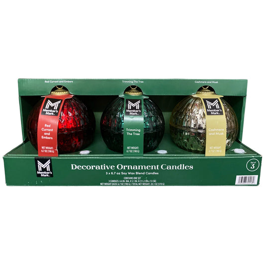 Member's Mark Glass Ornament Hand Poured Soy Wax Candles with Dual Wicks, 3pk - Bellso