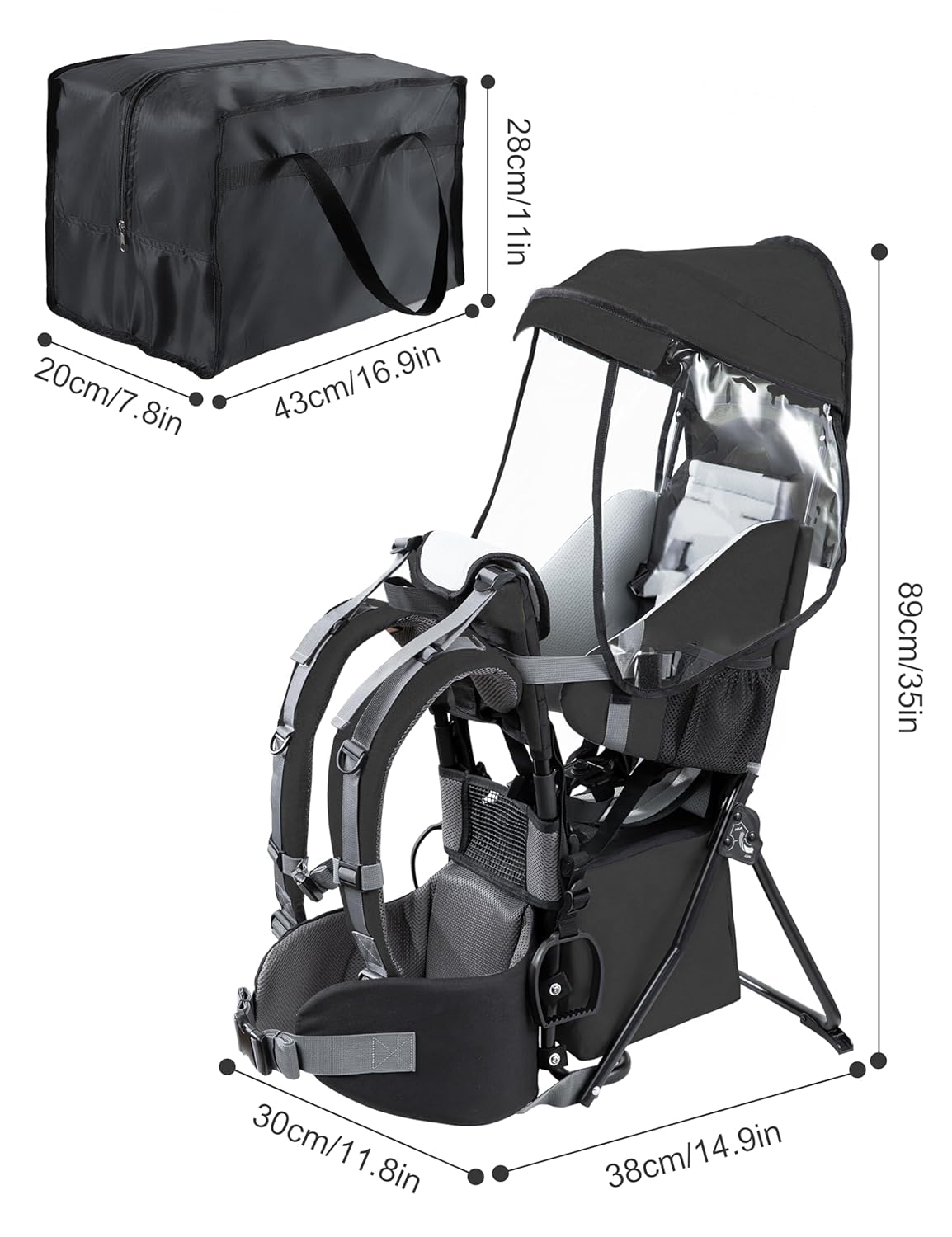 besrey Baby Backpack Carrier, Toddler Hiking Backpack with Safety 3-Height Seat, Adjustable Straps&Waist Belt - Bellso