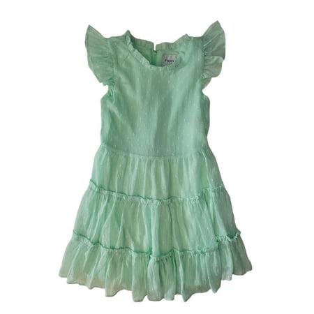 Rare Editions Girls Chiffon Ruffled Sleeve Lined Skirt Dress (Mint Ruffle Size M - Bellso
