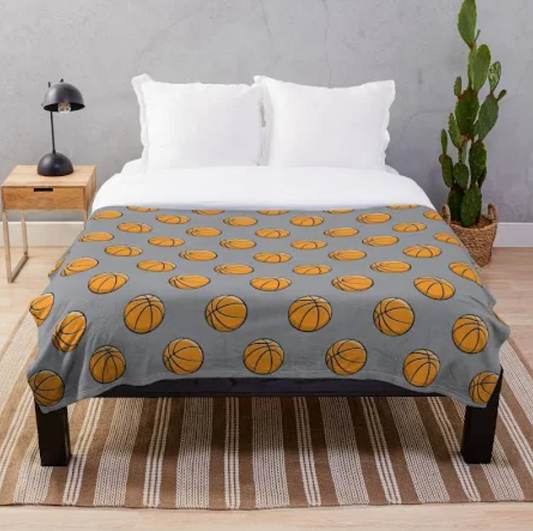 Basketball Plush Throw Blanket Gray - Bellso