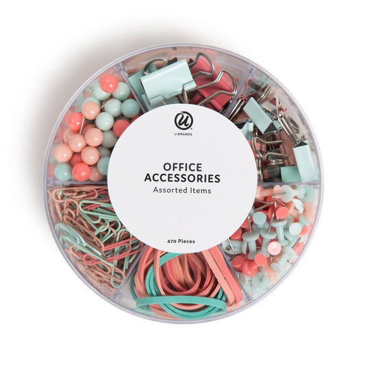 U Brands 470pc Round Office Accessory Set Coral - Bellso