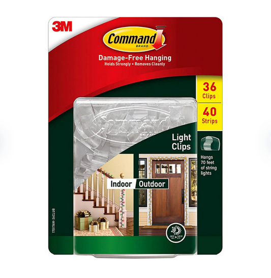 3M Command Damage Free Indoor/Outdoor Clear Light Clips, 36 Clips - Bellso