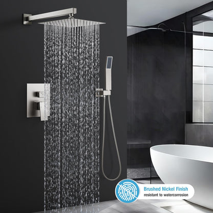HGN 10 Inches Bathroom Rain Shower Combo Set Wall Mounted Rainfall Brushed Nickel Shower - Bellso