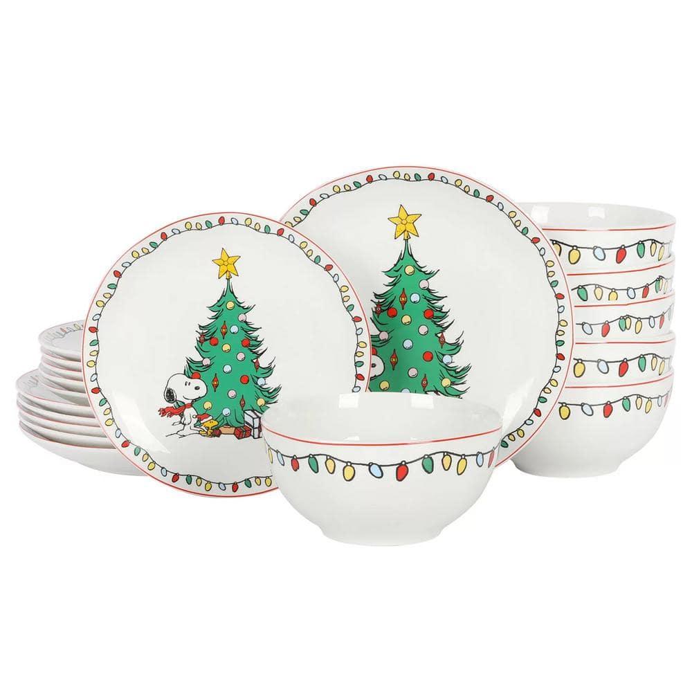 Holiday Christmas 18-Piece White Fine Ceramic Dinnerware Set - Bellso