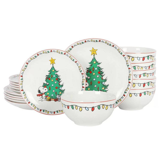 Holiday Christmas 18-Piece White Fine Ceramic Dinnerware Set - Bellso
