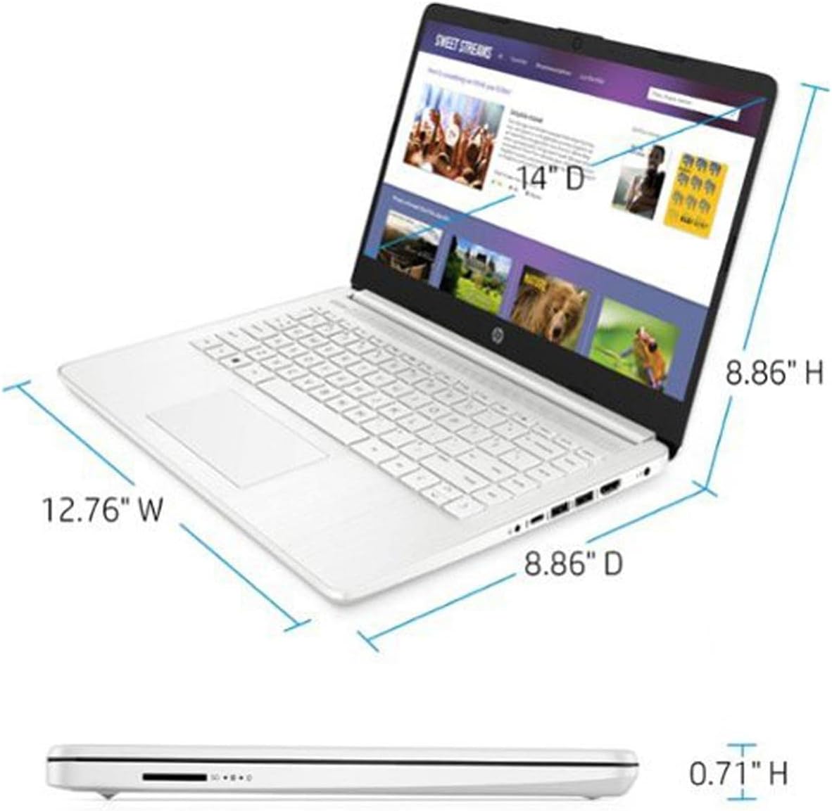 HP 14-dq0032dx 14" HD Notebook Computer, Intel Celeron N4020 1.1GHz, 4GB RAM, 64GB eMMC Flash Memory - Bellso