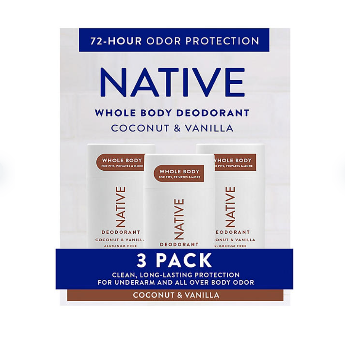 Native Whole Body Aluminum-Free Deodorant  Coconut & Vanilla  2.3oz.  3pk. - Bellso
