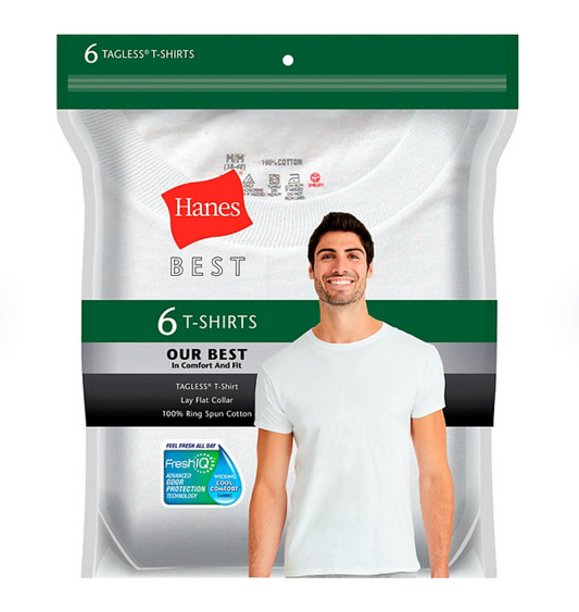 Hanes Men's 6-Pack Best Tagless Ring Spun Cotton Crewneck Short Sleeve T-Shirts White 2X $19.98 - Bellso