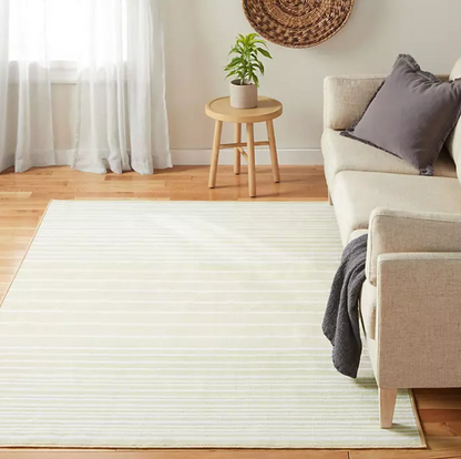 Town & Country Basics Layne Modern Stripe Everwash Washable Area Rug with Non-Slip Backing, Cream Beige - Bellso