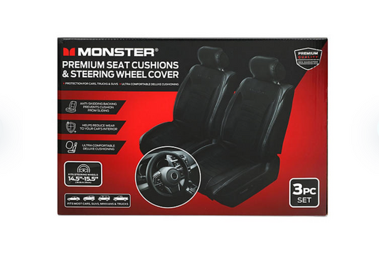 Monster Premium Seat Cushions and Steering Wheel Cover 3Pc. Set - Bellso