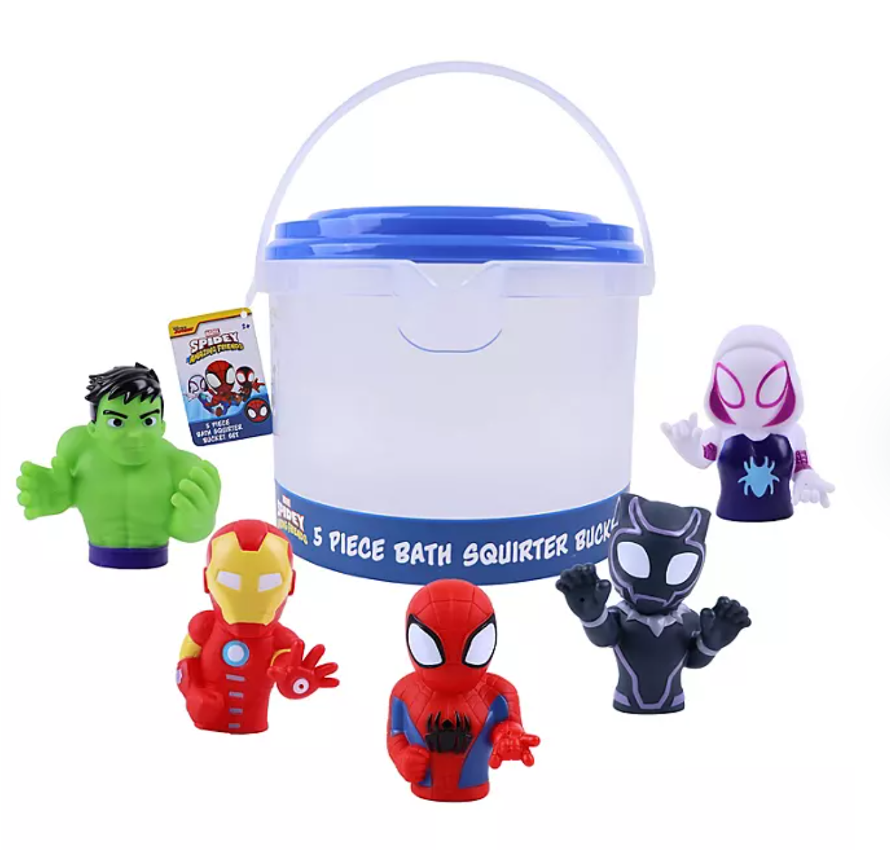 Marvel Spidey & Friends - Plus Avengers - 5 Piece Bath Squirter Bucket Set -Bath Toys for Baby and Toddlers - Includes Organizer Bucket - Store Bath Time Water Toy 9.73 - Bellso