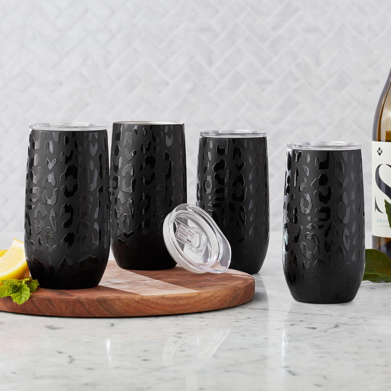 MEMBER'S MARK 14oz Stainless Steel Insulated Tumblers with Lids, 4 Pack-Black Animal Print - Bellso