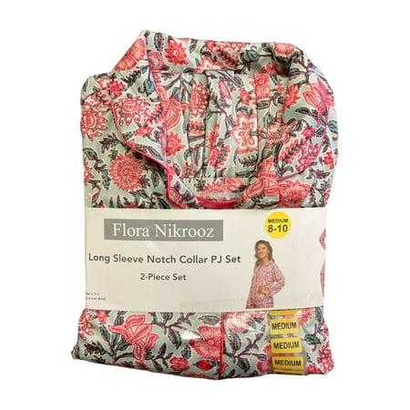 Flora Nikrooz Women S 2 Piece Long Sleeve Notch Collar and Pant Pajama Set (Sage Flora - Bellso