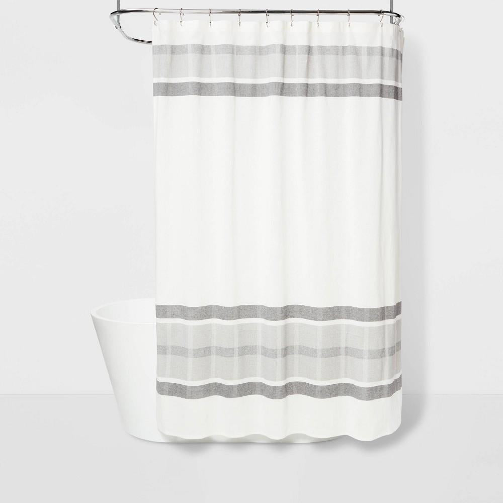 Engineered Plaid Shower Curtain White - Bellso