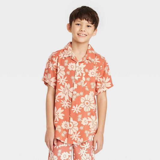 Boys' Vintage Floral Button-Down Short Sleeve Resort Shirt M8 - Bellso