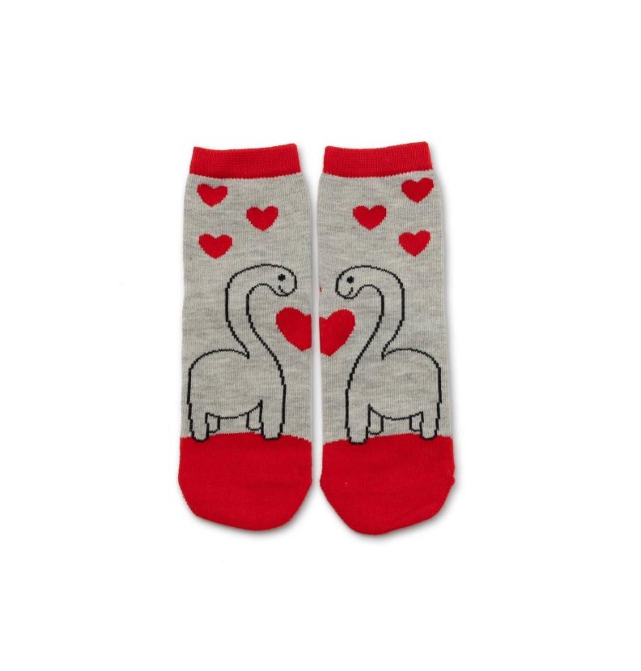 Kids Dino Socks Gray-Red Size 7-8.5 -1.00 - Bellso