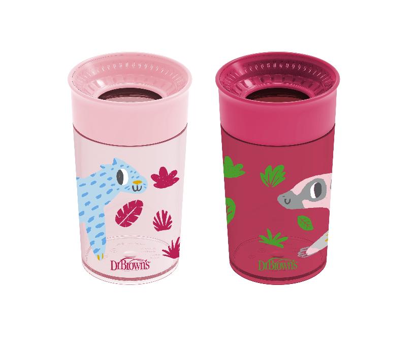 Dr. Brown S Milestones Cheers 360 Cup Spoutless Transition  Travel Friendly & Leak-Free  Pink / Red  10 Oz/300 Ml  2 Pack - Bellso