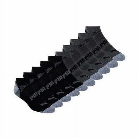 PUMA Men S No Show Sock Moisture Wicking Black/Gray 10 Pair for Shoe Size 6-12 - Bellso