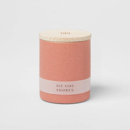 Matte Textured 6.4oz Ceramic Candle with Wooden Wick Red Sand Shores - Bellso