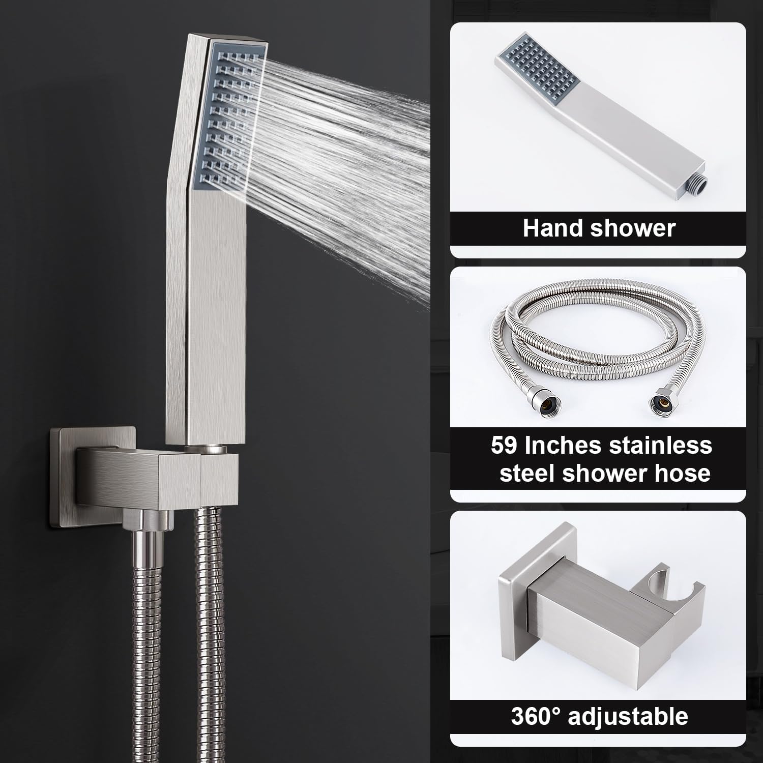 HGN 10 Inches Bathroom Rain Shower Combo Set Wall Mounted Rainfall Brushed Nickel Shower - Bellso