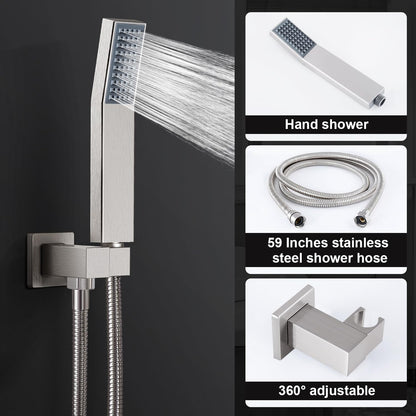HGN 10 Inches Bathroom Rain Shower Combo Set Wall Mounted Rainfall Brushed Nickel Shower - Bellso