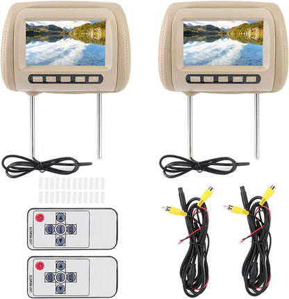 Car Headrest Video Players, 2pcs Universal 7 in HD Car Headrest Player LCD Video Player Control MP5 Display Brown - Bellso