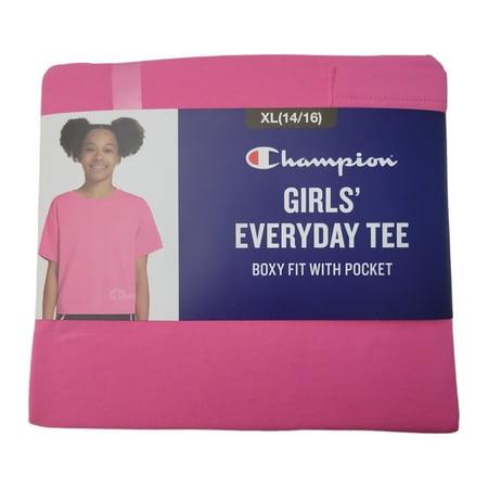 Champion Girls Everyday Boxy Fit with Front Pocket Tee (Camelia Rose (7/8)) - Bellso
