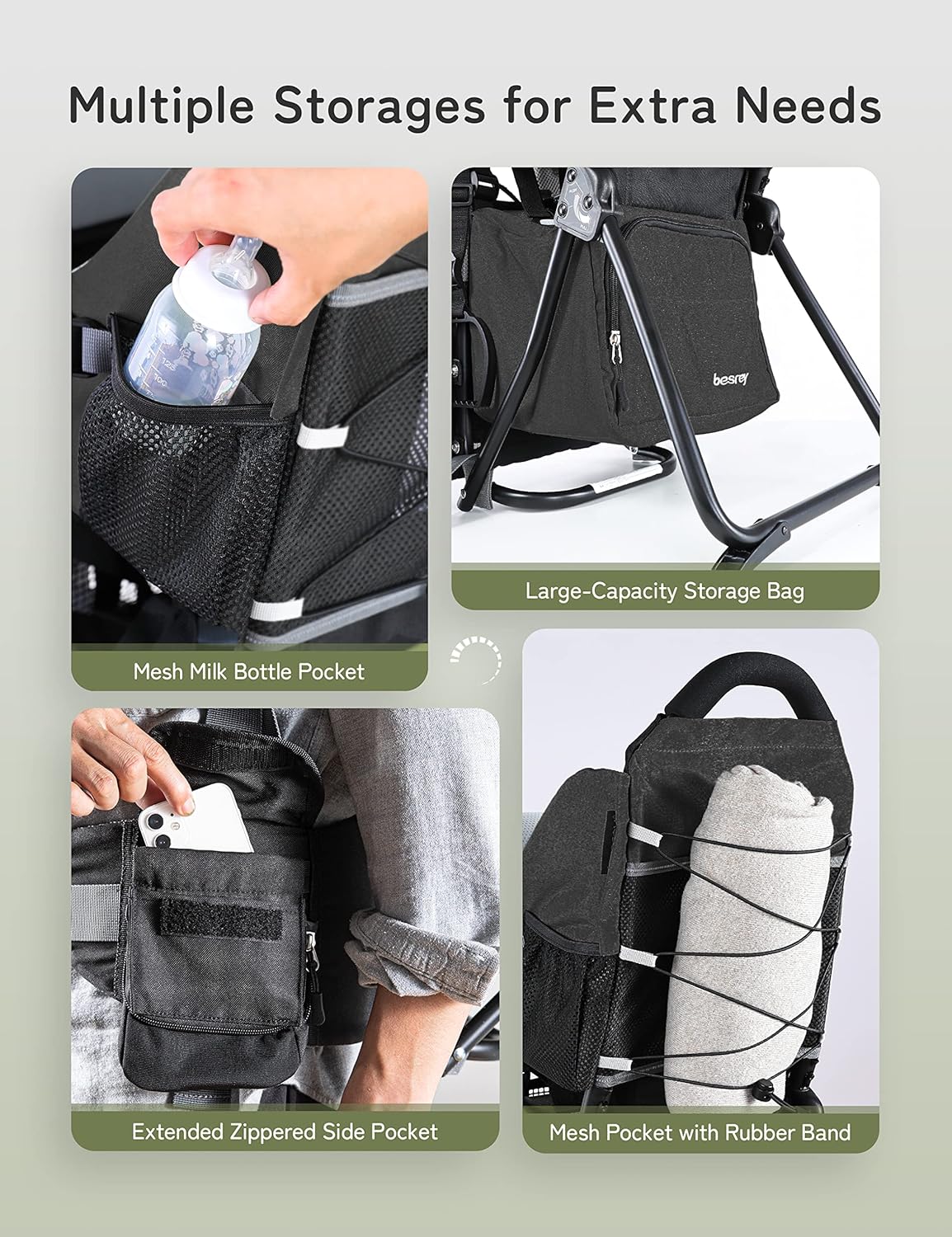 besrey Baby Backpack Carrier, Toddler Hiking Backpack with Safety 3-Height Seat, Adjustable Straps&Waist Belt - Bellso
