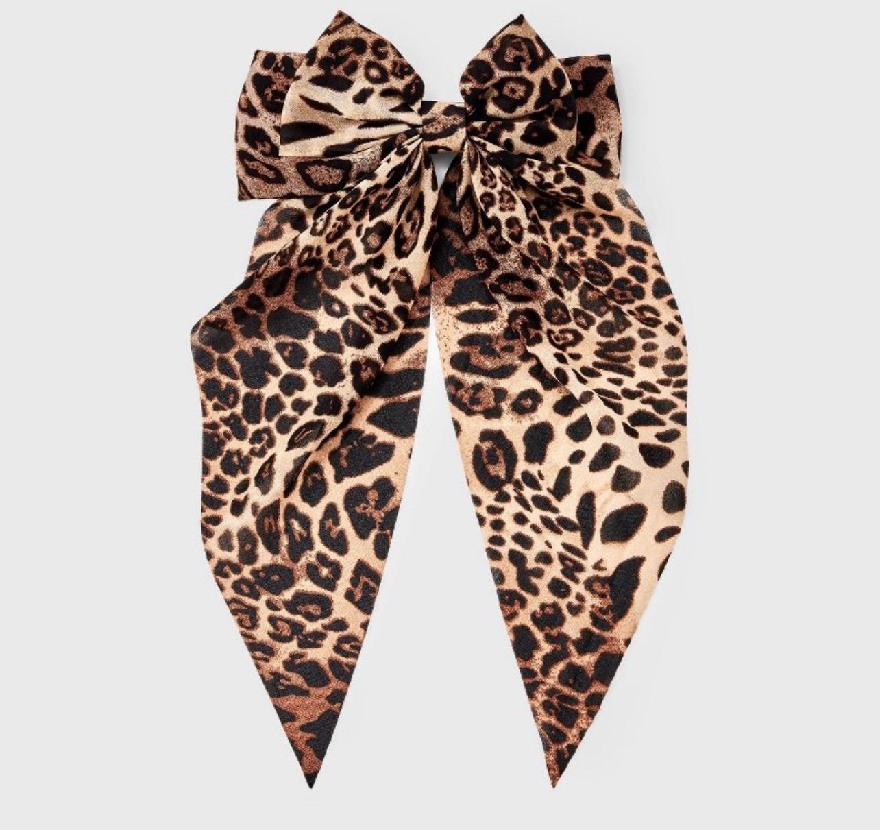 Satin Leopard Print Double Bow Hair Barrette - Wild Fable Brown -8.00 - Bellso