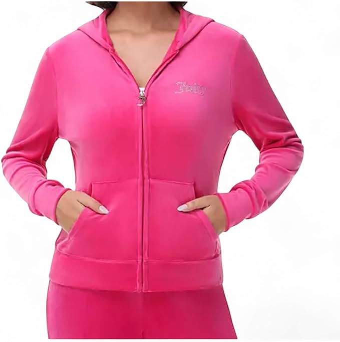 Juicy Couture Women's Bling Velour Hoodie (US, Alpha, Large, Regular, Regular - Bellso