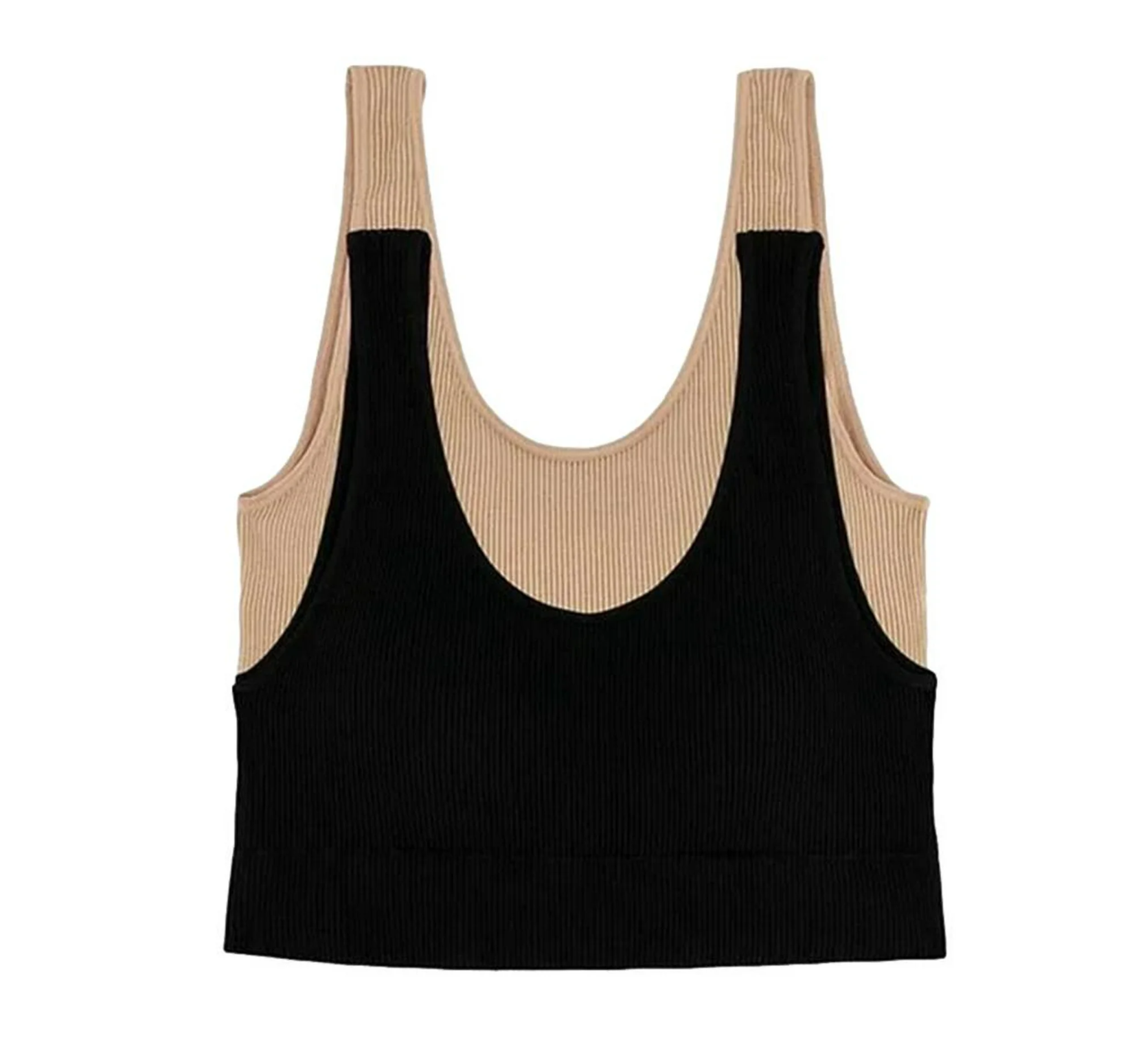GapBody Women S 2-Pack Stretch Ribbed Tagless & Seamless Comfort Bras (True Black/Nude  XXL) - Bellso