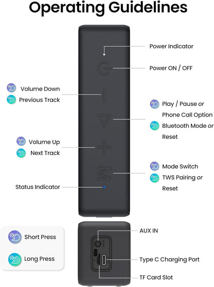 Raymate Bluetooth Speakers, 20W IPX7 Waterproof Speaker Wireless Bluetooth - Bellso