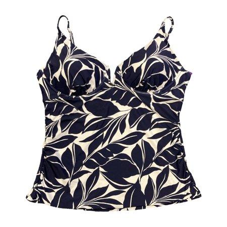 Anne Cole Women Adjustable Strap Tankini Swim Top (Navy Print XL - Bellso