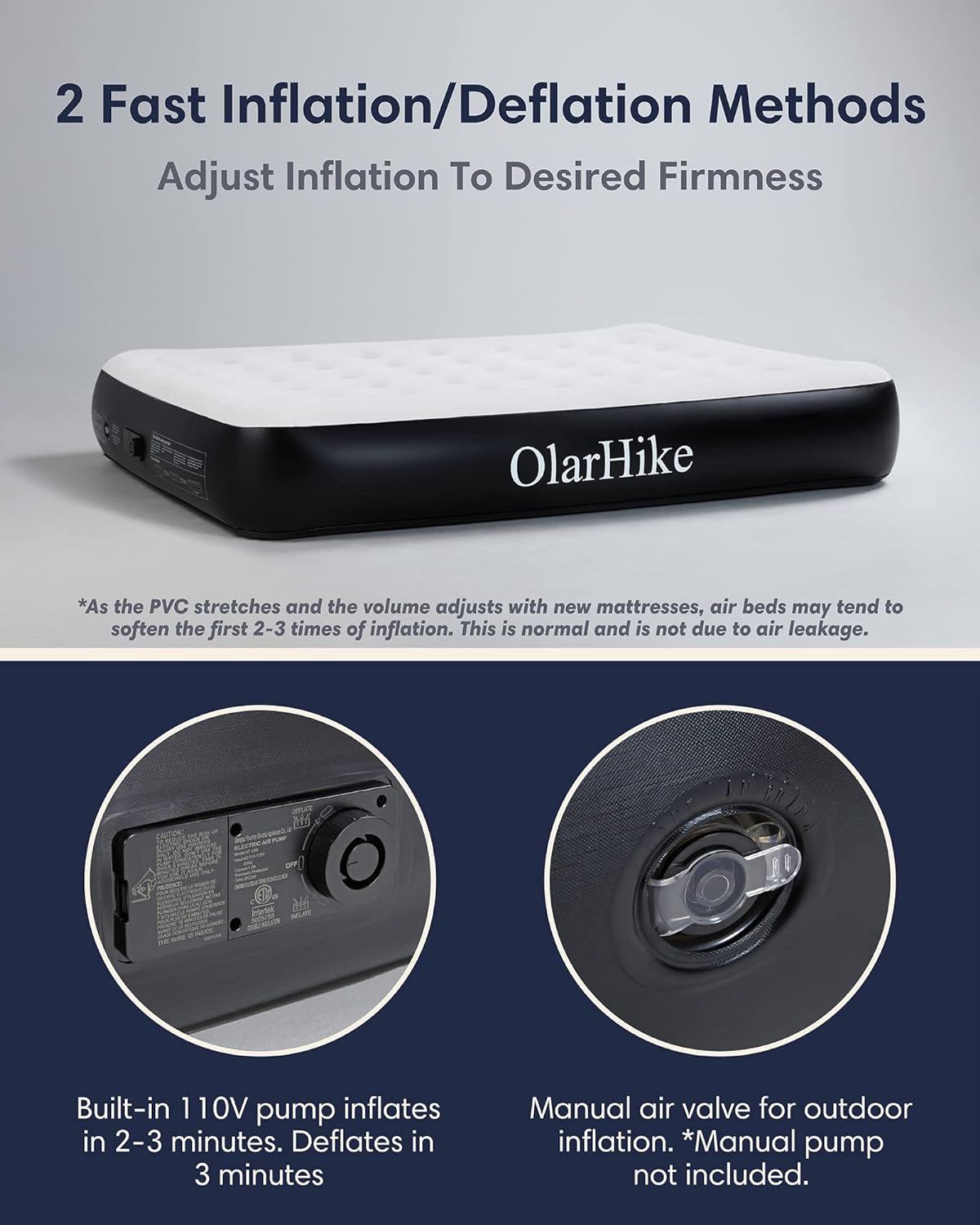 OlarHike Queen Air Mattress with Built in Pump,Inflatable Blow Up Airbed with Storage Bag,13" High - Bellso
