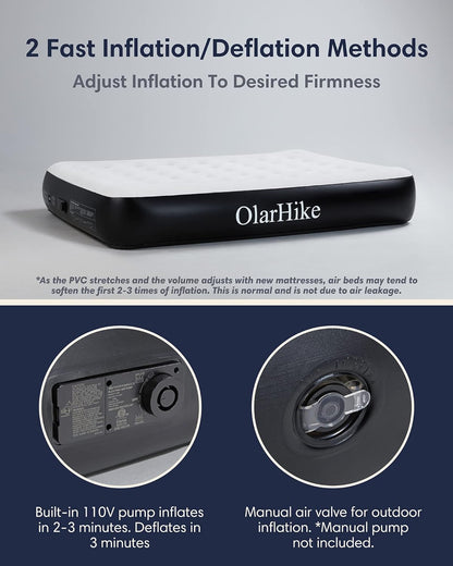OlarHike Queen Air Mattress with Built in Pump,Inflatable Blow Up Airbed with Storage Bag,13" High - Bellso