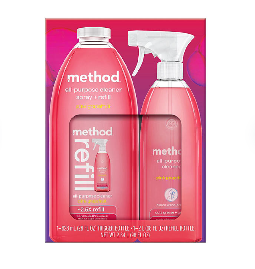 Method All Purpose Cleaner, Pink Grapefruit, 28 fl. oz. Spray Bottle + Refill, Total 96 fl. oz. - Bellso
