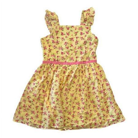Zunie Girl Girl S Cotton Floral A-Line Any Occasion Knee-Length Dress (Yellow Multi )) - Bellso