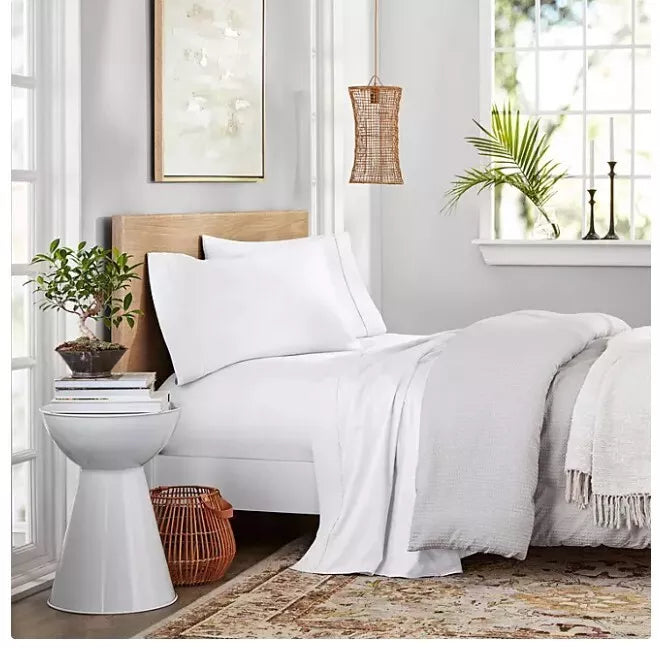 Member's Mark Organic Cotton Sheet Set, Artic White, Full Size, 300 Thread Count - Bellso