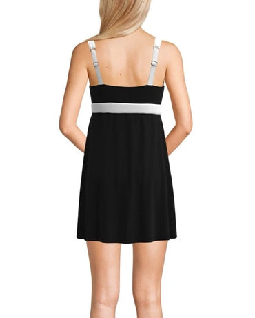 LAND'S END SWIM DRESS SWIMSUIT Black W/White Trim Size XL - Bellso